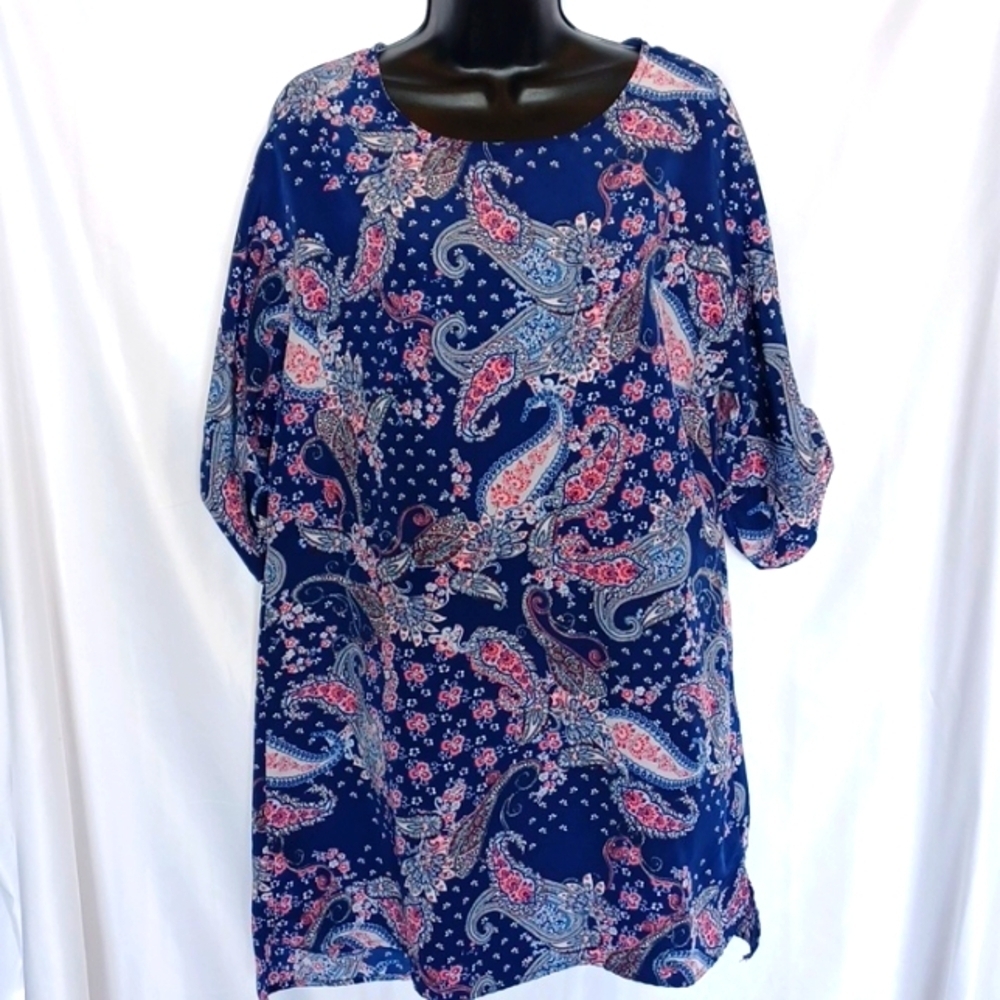 🖤Freeway dress, navy & pink paisley, 19" waist, 20" ptp, 20" hip, 35" long